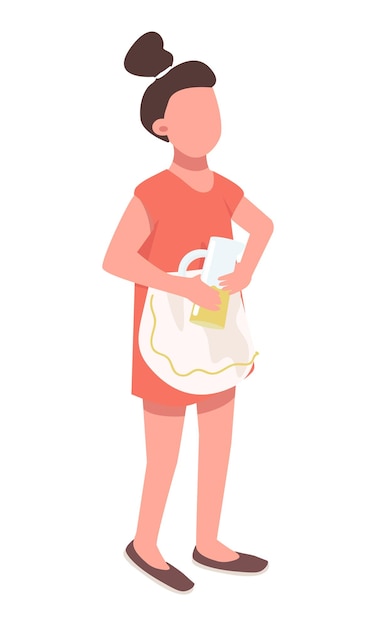 Little girl making lemonade for selling semi flat color vector character
