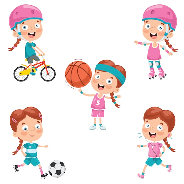 Little girl making various sports