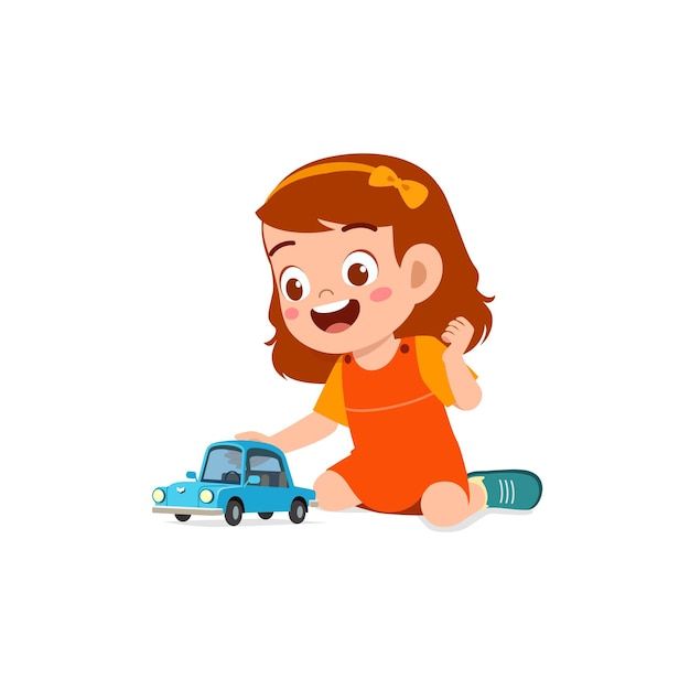 Little girl play with small toy car