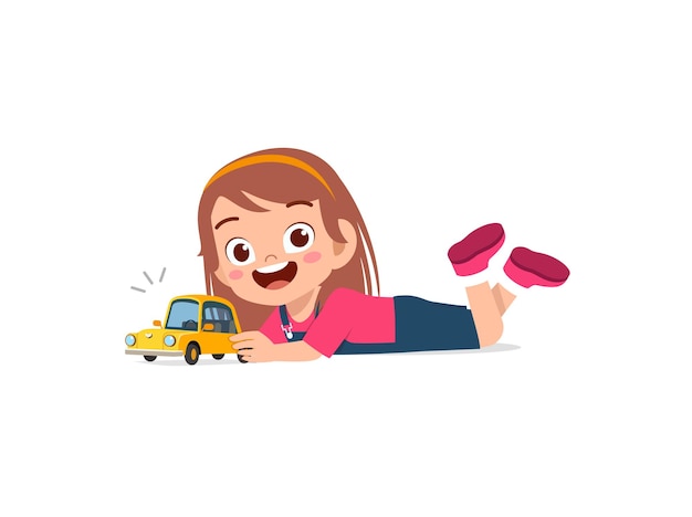 Little girl play with small toy car