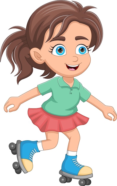 Vector little girl playing roller skating cartoon