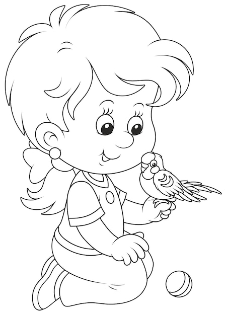 Little girl playing with her small budgerigar