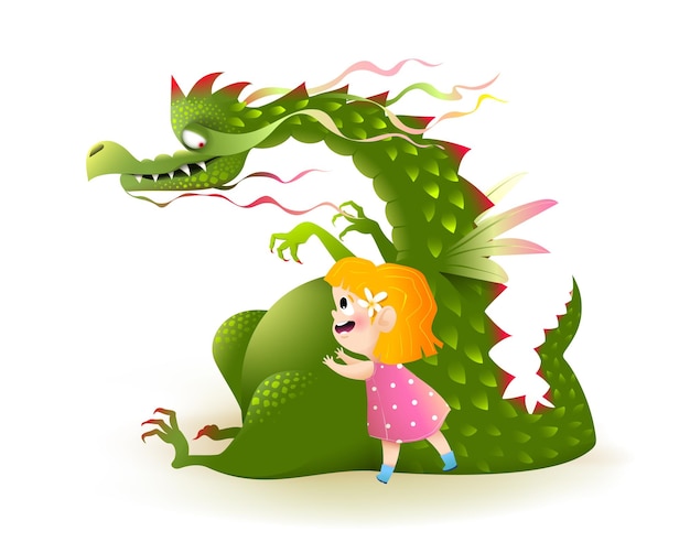 Little Girl Playing with Scary Dragon Kids Story