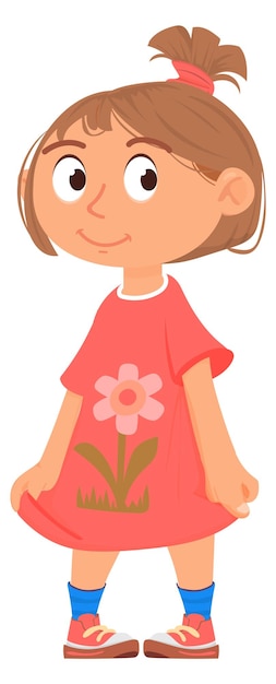 Vector little girl in red dress cartoon kid character