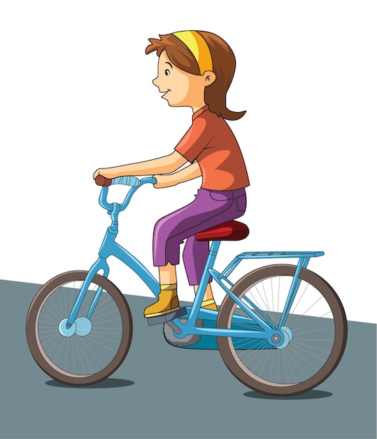 Vector little girl riding a bicycle and enjoying vector illustration