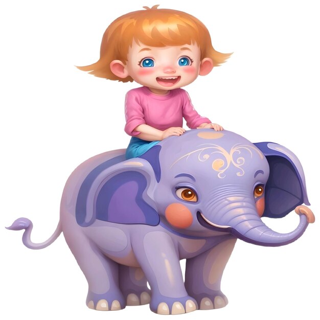 Little Girl Riding An Elephant And Blue Eyes