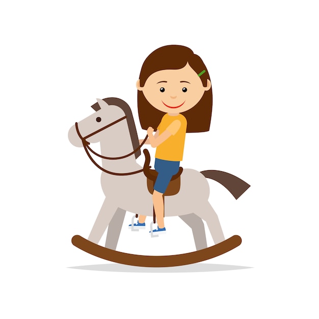 Little girl riding a toy horse