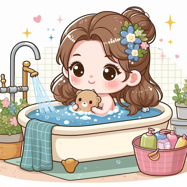 Little girl taking a bath