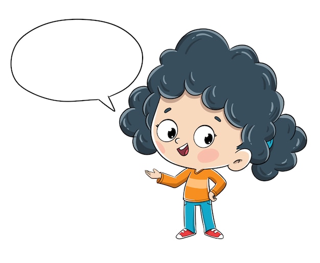 Vector little girl talking saying something with a comic speech bubble