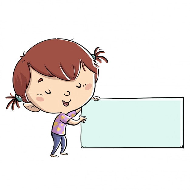 Vector little girl teaching something on a poster