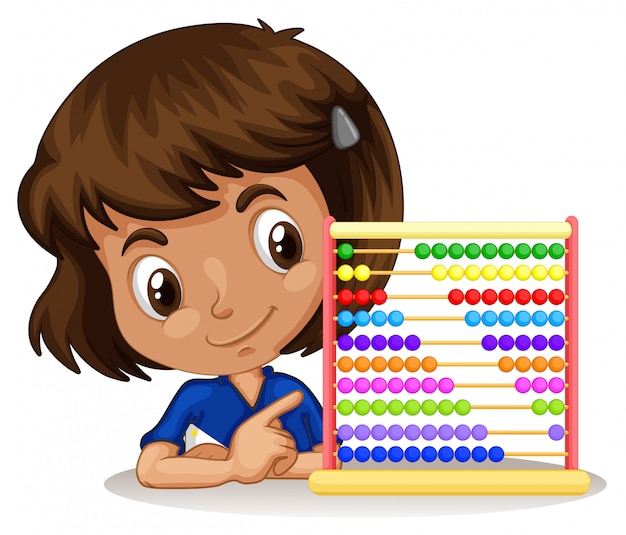 Vector little girl using abacus to count