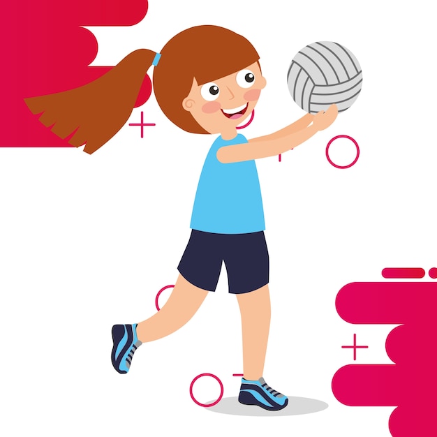 Attività sportiva per bambini del giocatore di pallavolo della bambina