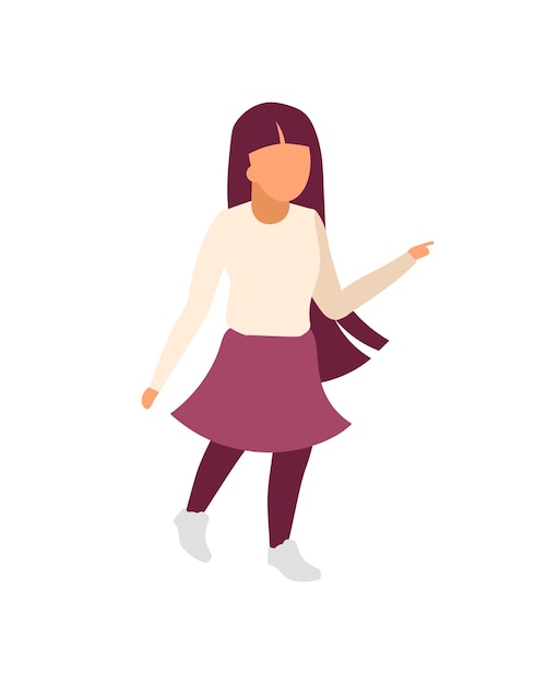 Little girl walking street flat color faceless character