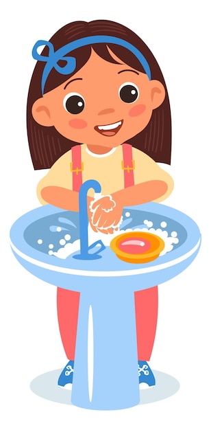 Little girl washing hands in basin Child hygiene