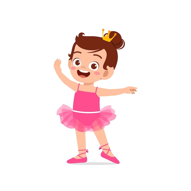 Vector little girl wear beautiful ballerina costume and dance