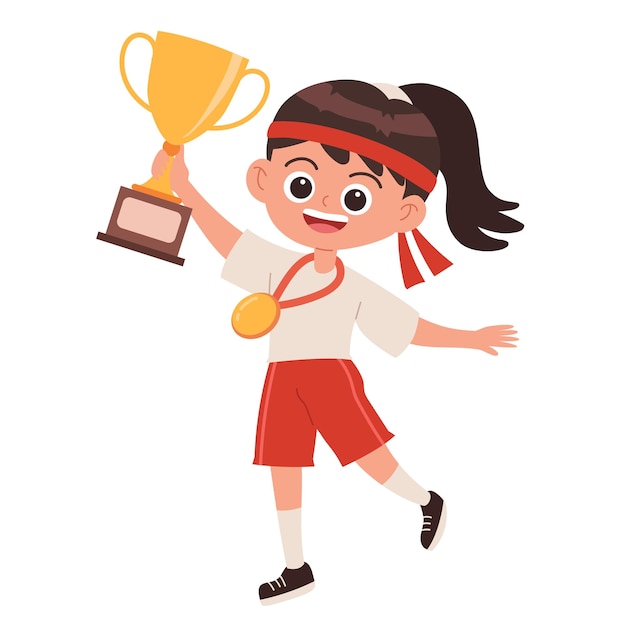 little girl winning sport competition cartoon vector