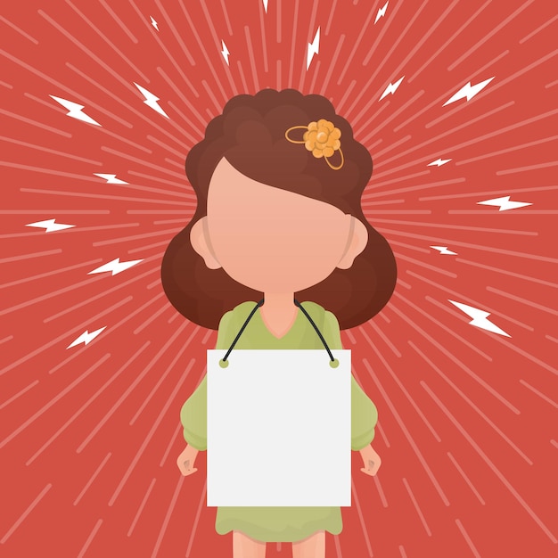 Little Girl with a blank placard Design in cartoon style Vector illustration