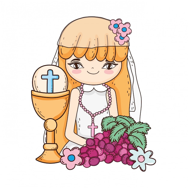 Little girl with chalice in first communion celebration