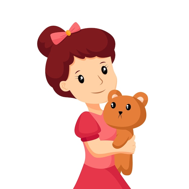 Little girl with doll character design illustration