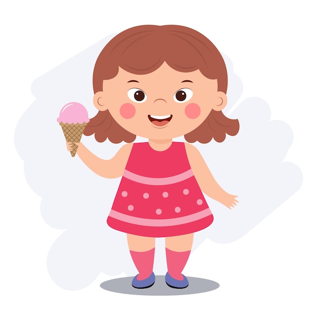 Little girl with down syndrome smiling and holding an ice cream in her hand