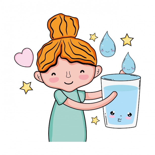 Bambina con carattere kawaii di acqua di vetro