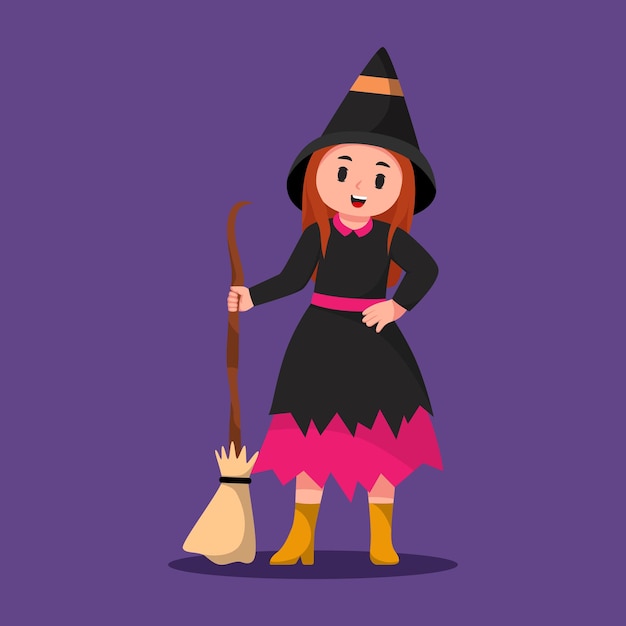 little girl with halloween costume character illustration