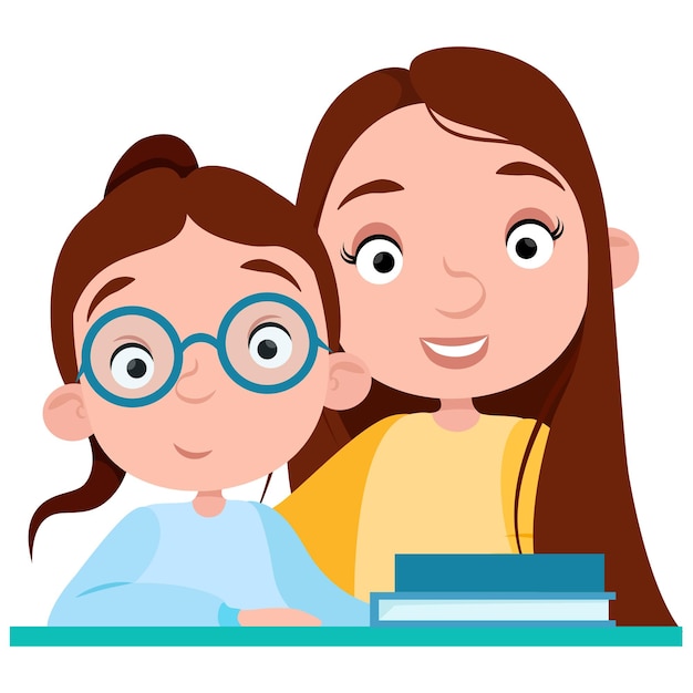 Little girl with her mom study