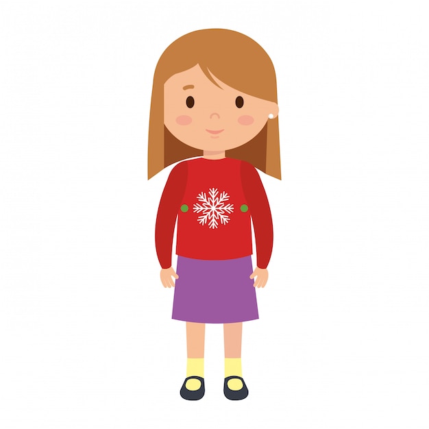 Vector little girl with winter clothes