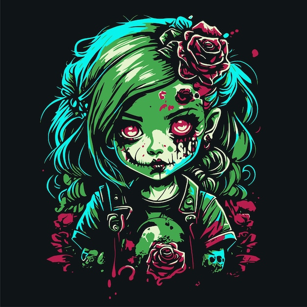 Vector little girl zombie tshirt design vector