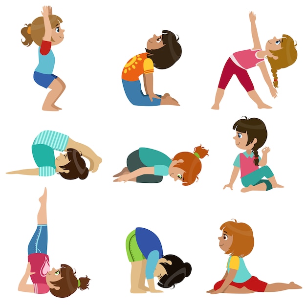 Vector little girls doing yoga set