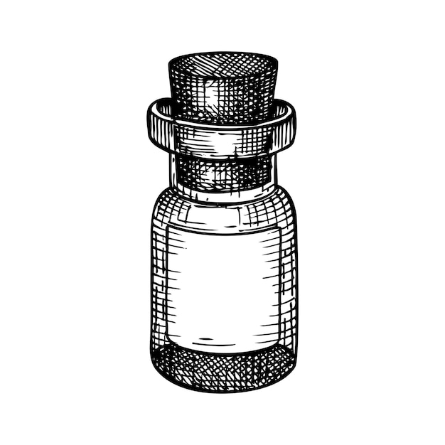 Vector little glass bottle hand-sketched.