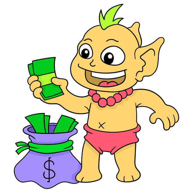 The little goblins were stealing people property money, vector illustration art. doodle icon image kawaii.