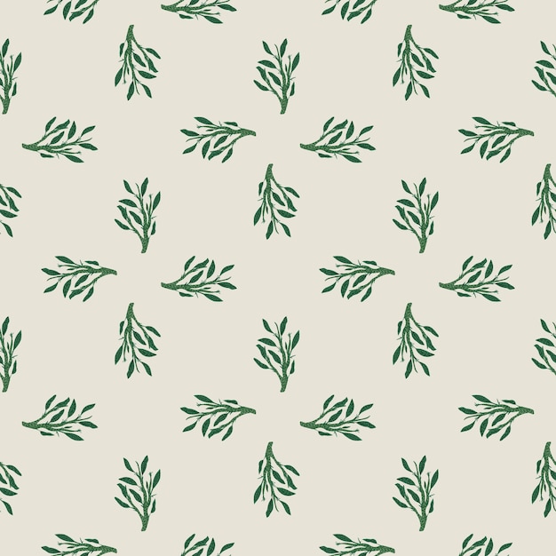 Vector little green leaf branches seamless hand drawn pattern. light pink background.