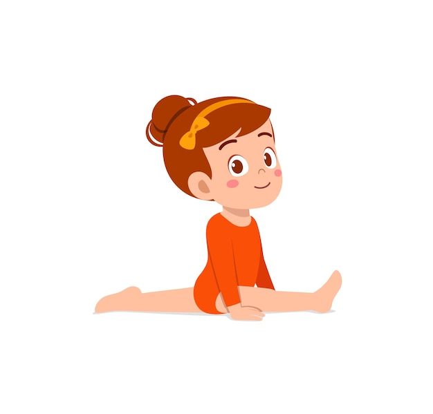 Little gymnast kid do exercise on the floor