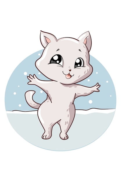 조금 행복하고 재미있는 흰 고양이 동물 그림