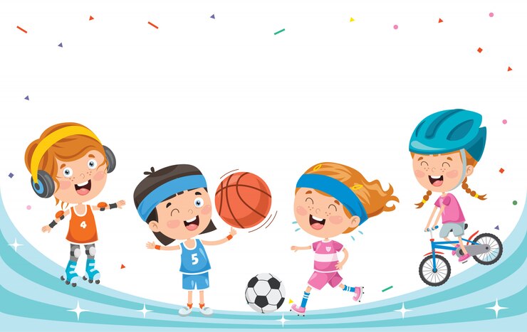 Vector little happy kids making sport