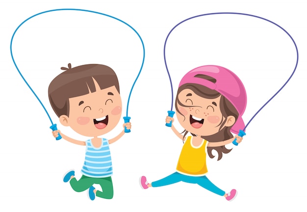 Little happy kids skipping rope