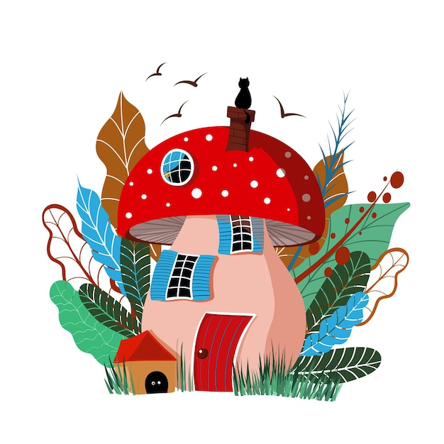 Little house in fly agaric vector clipart fantasy illustration