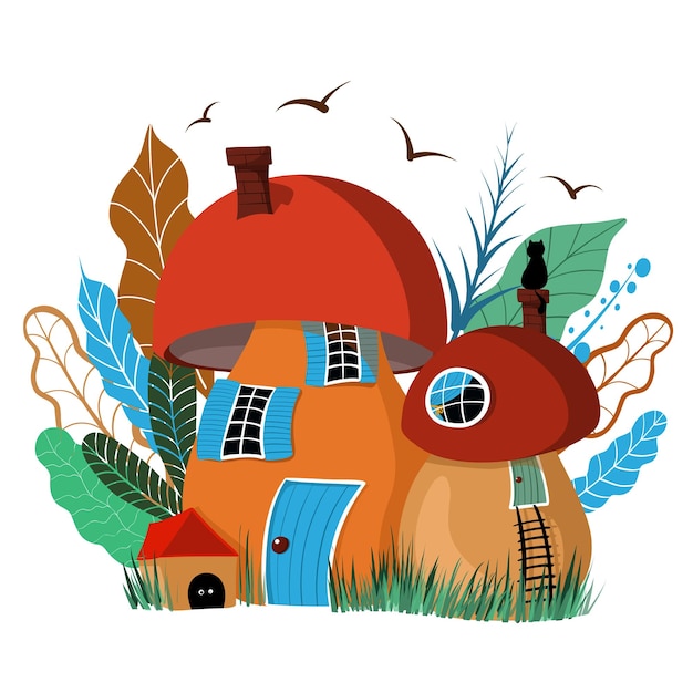 Vector little house in forest mushroom vector clipart fantasy illustration