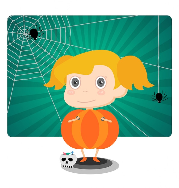 Vector little jack o lantern halloween girl