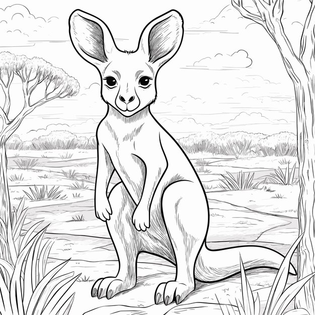 Vector little kangaroo cartoon characters vector illustration for kids coloring book