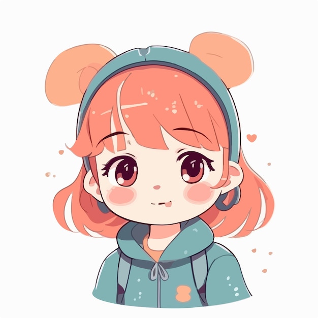 little kawaii girl illustration flat colors vector illustration digital art Anime isolated