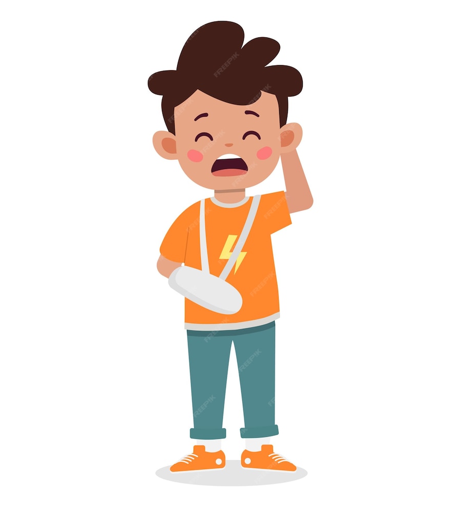 Premium Vector | Little kid boy have broken arm bone