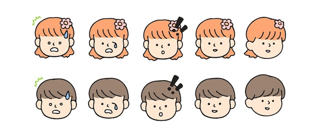 Little kid emoji. Cute cartoon characters, Back to school concept