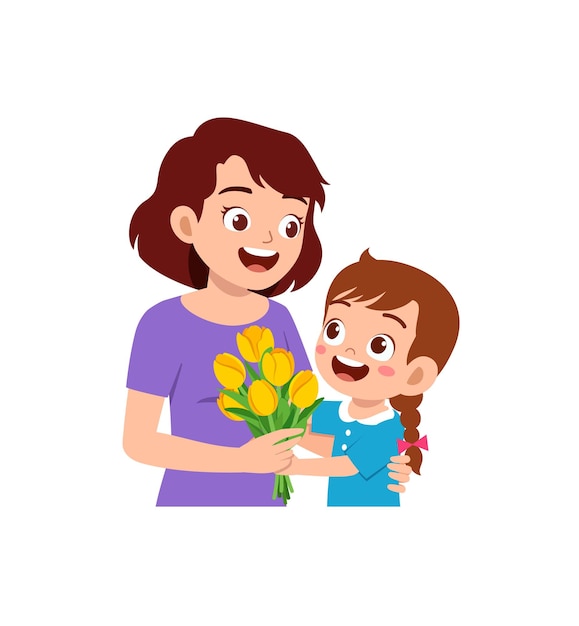 Маленький ребенок дарит маме цветок