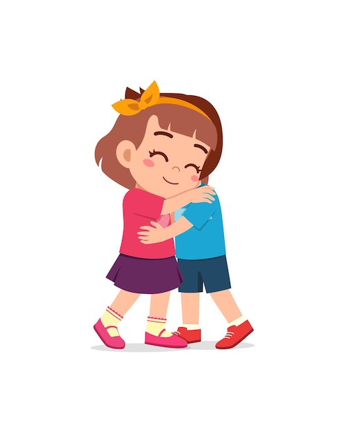 小さな子供は親友を抱きしめ、幸せを感じます