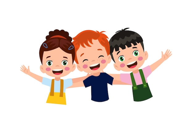 Little kid hug best friend and feel happy