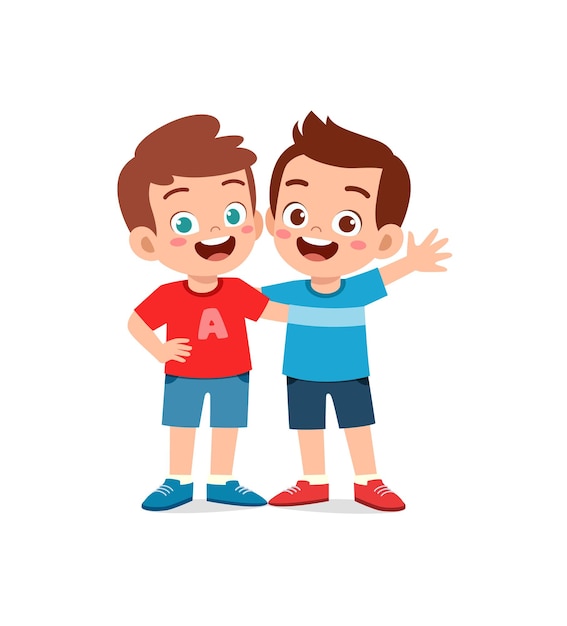 Vector little kid hug best friend and feel happy