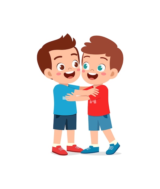 Vector little kid hug best friend and feel happy