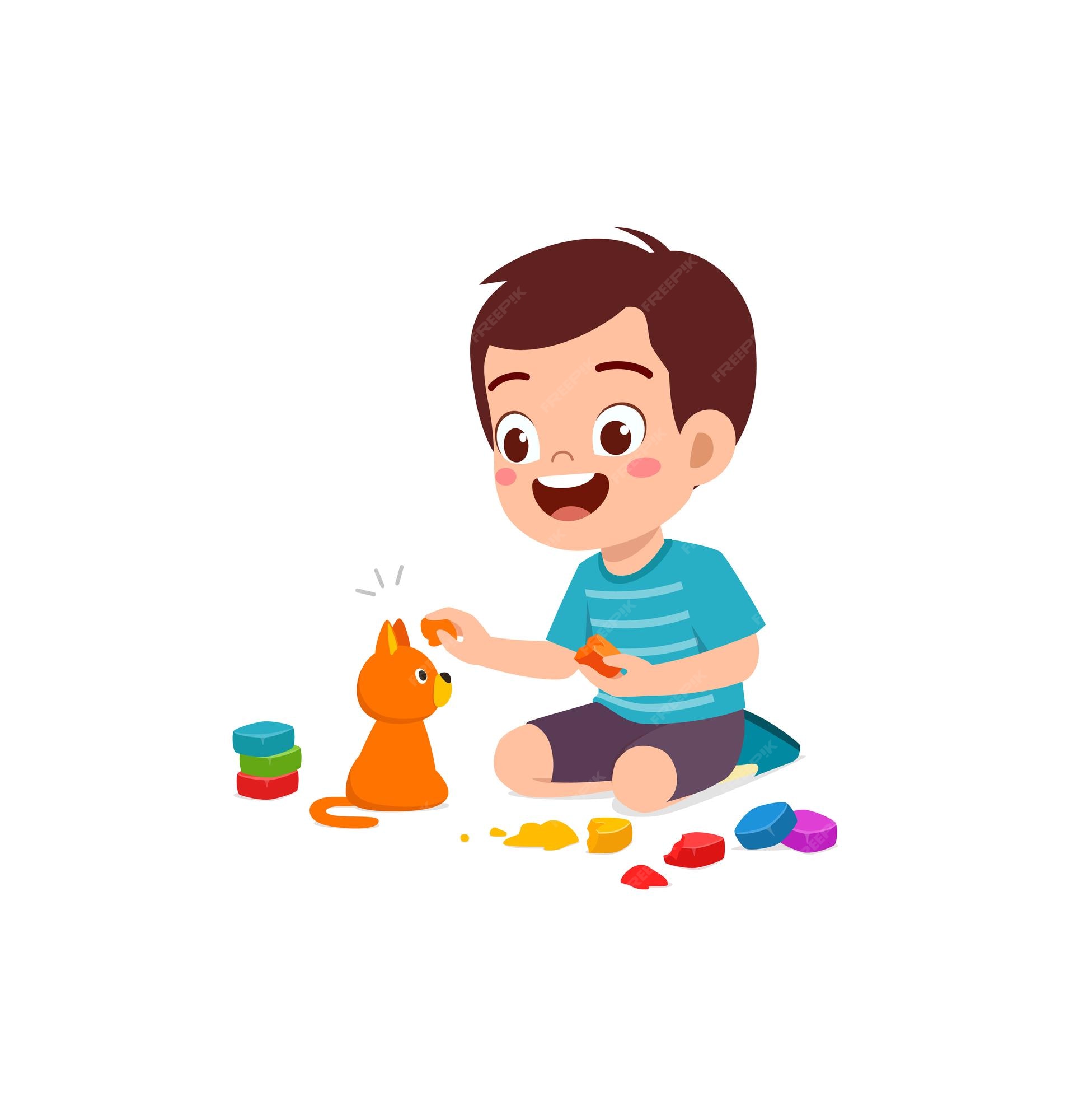 Premium Vector | Little kid play with toy clay plasticine Premium Vector | Little kid play with toy clay plasticine
